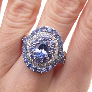 Chuck Clemency 925 Sterling Silver Real Tanzanite & White Topaz Ring Size 8.25