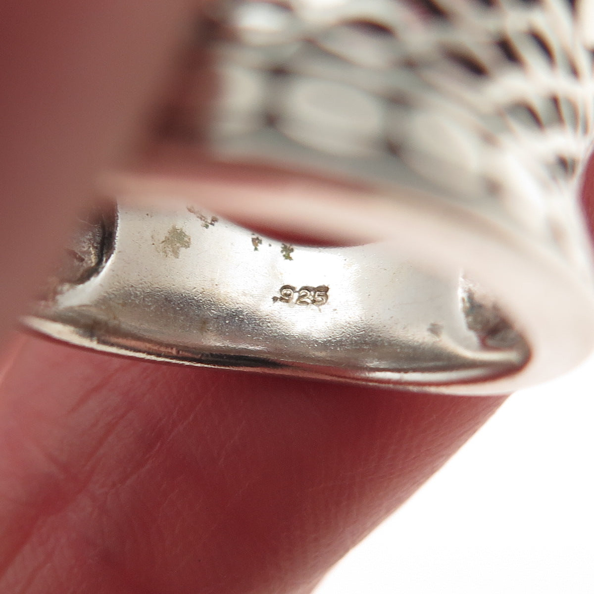 925 Sterling Silver Vintage Modernist Dotted Oxidized Ring Size 5