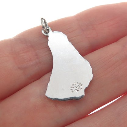 925 Sterling Silver Vintage Enamel Barbados W.I. Minimalist Charm Pendant