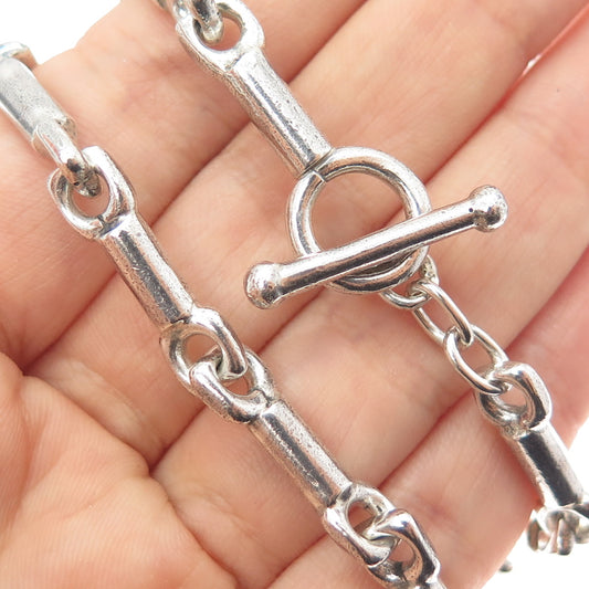 925 Sterling Silver Vintage Modernist Bar Chain Necklace 16"