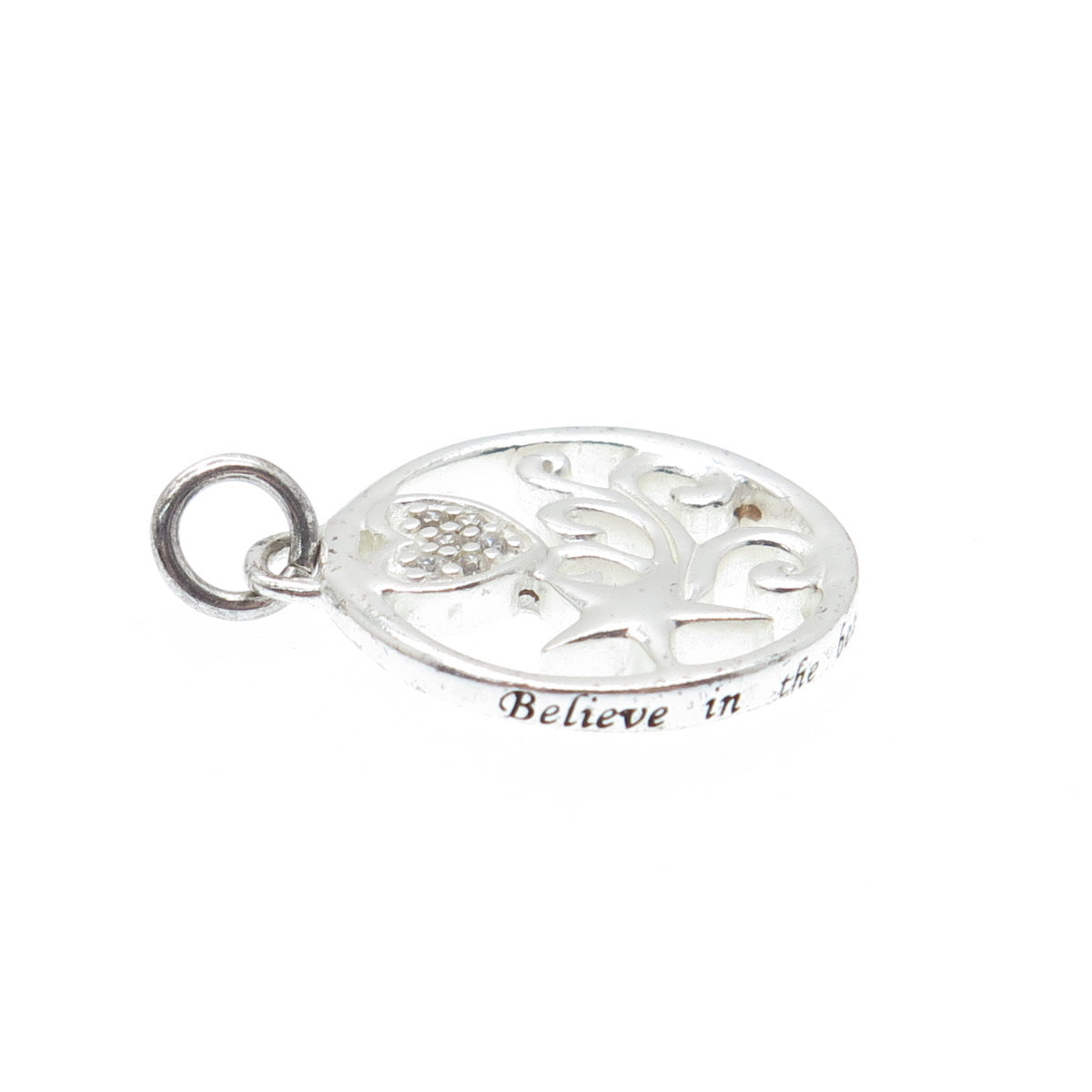 925 Sterling Silver Round-Cut C Z Heart & Falling Star Charm Pendant