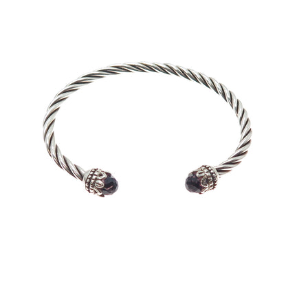 925 Sterling Silver Vintage Nano Amethyst Twisted Adjustable Cuff Bracelet 6"