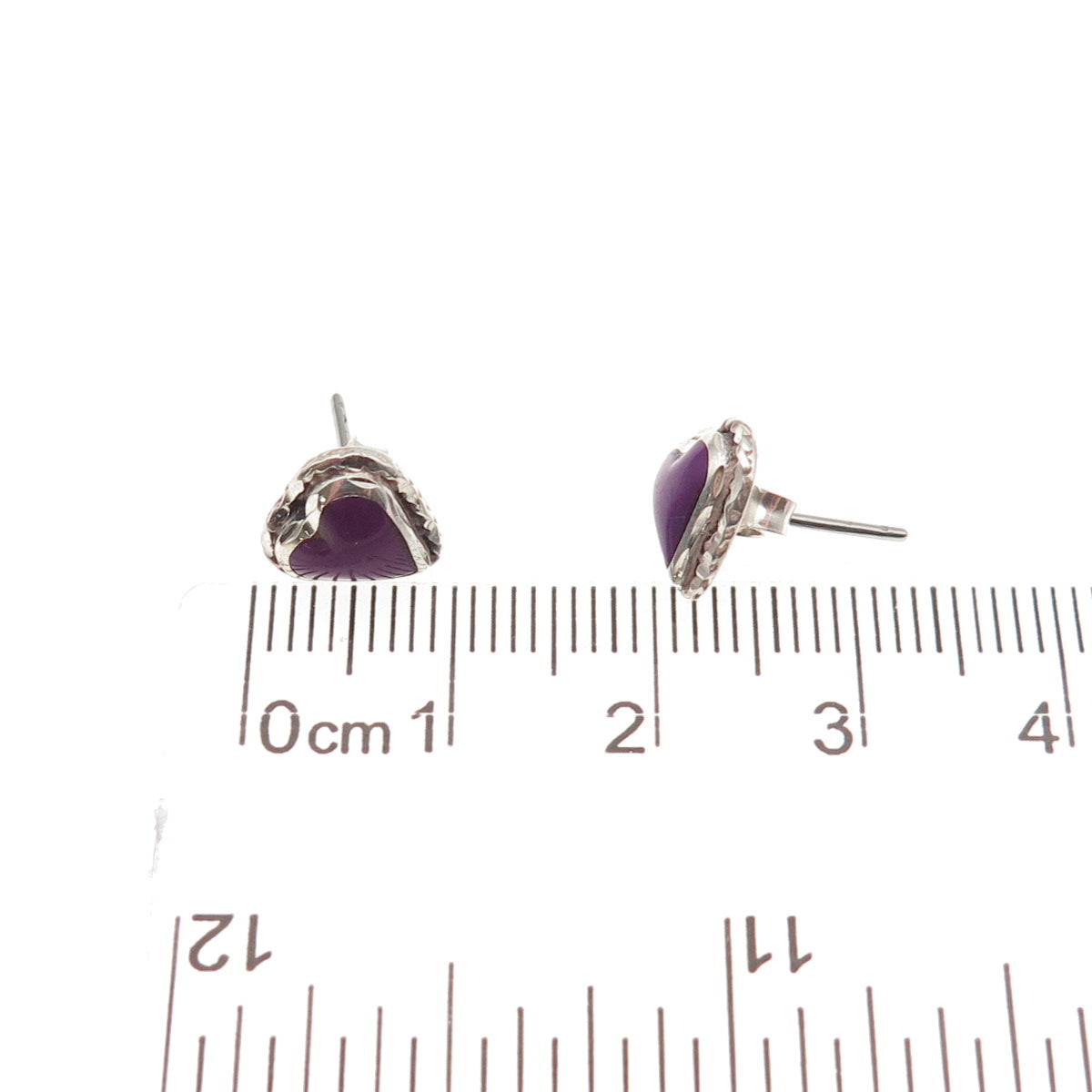 Old Pawn 925 Sterling Silver Vintage Southwestern Sugilite Heart Stud Earrings
