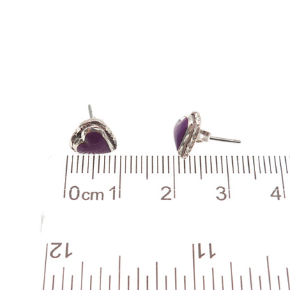 Old Pawn 925 Sterling Silver Vintage Southwestern Sugilite Heart Stud Earrings
