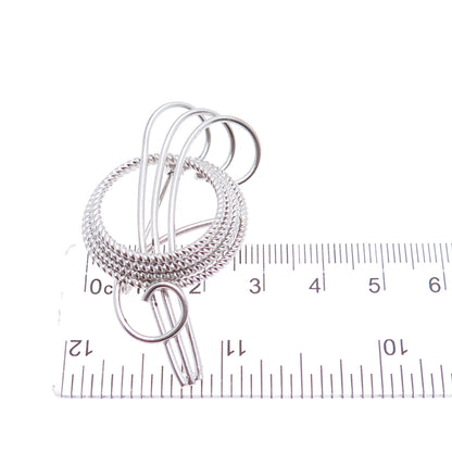 WELLS 925 Sterling Silver Vintage Twisted Circle Floral Pin Brooch