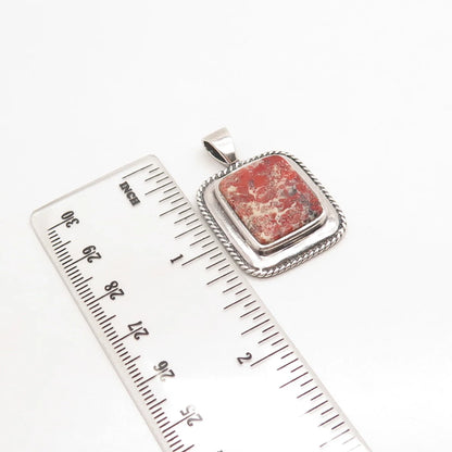 925 Sterling Silver Vintage Real Agate Gem Twisted Square Pendant