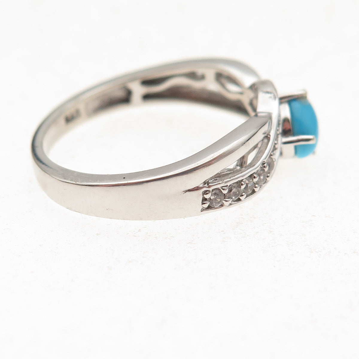 Chuck Clemency 925 Sterling Silver Real Turquoise & White Topaz Ring Size 8