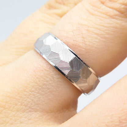 925 Sterling Silver Striped Band Ring Size 6.75