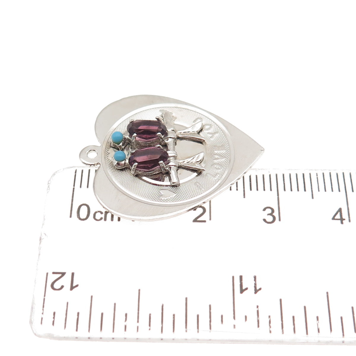 Town & Country 925 Sterling Silver Vintage Rhinestone Birds Heart Charm Pendant