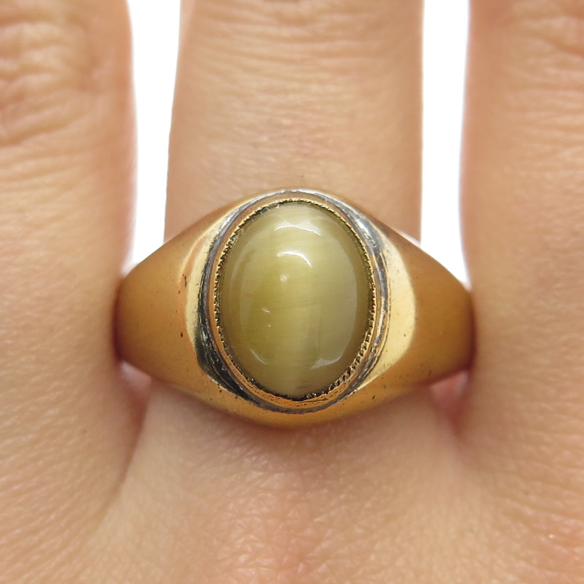 MCGRATH HAMIN 925 Sterling Silver Vintage Real Gold Cat's Eye Gem Ring Size 10