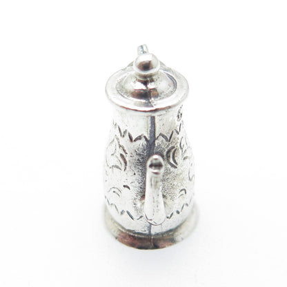 JEWELART 925 Sterling Silver Vintage Coffee Pot 3D Charm Pendant