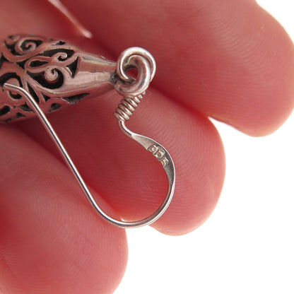 925 Sterling Silver Vintage Floral Scroll Teardrop Oxidized Dangle Earrings