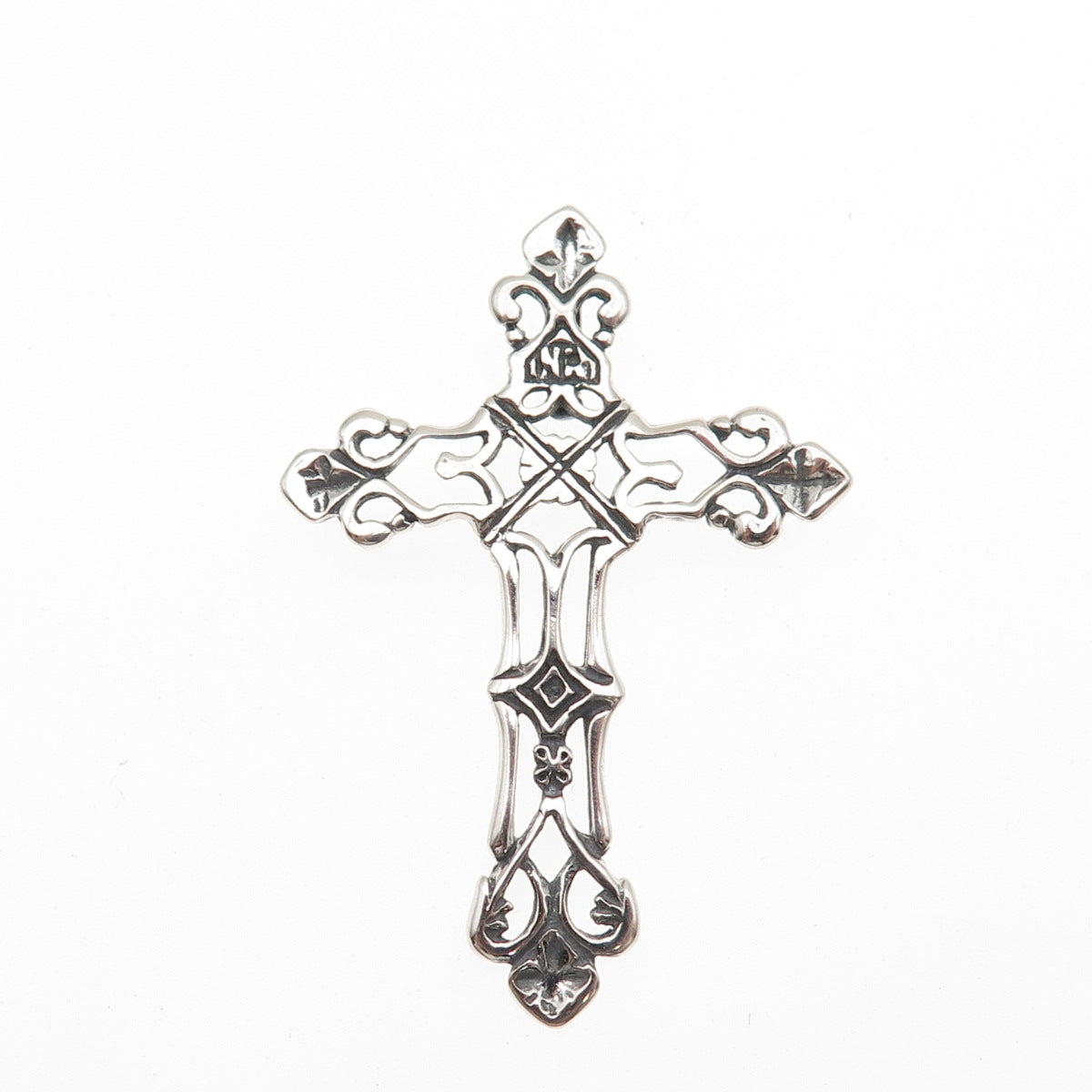 925 Sterling Silver Vintage Fleur de Lis Cross Oxidized Slide Pendant
