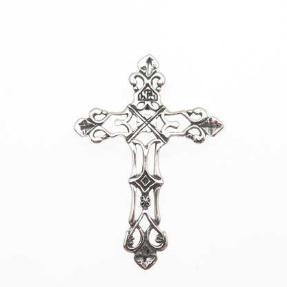 925 Sterling Silver Vintage Fleur de Lis Cross Oxidized Slide Pendant