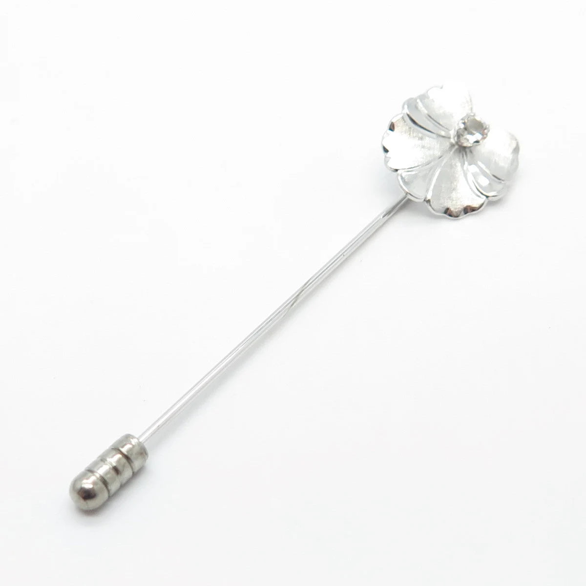925 Sterling Silver Vintage C Z Bow Lapel Pin