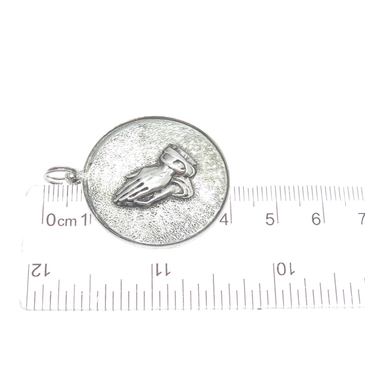 925 Sterling Silver Vintage Hands In Prayer Religious Oxidized Round Pendant