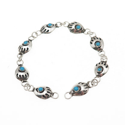Old Pawn Sterling Silver Vintage Turquoise Bear Paw Bracelet 7" (missing lock)