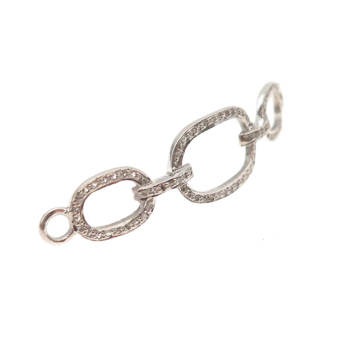 925 Sterling Silver Real Round-Cut Diamond ID Bracelet Centerpiece Part