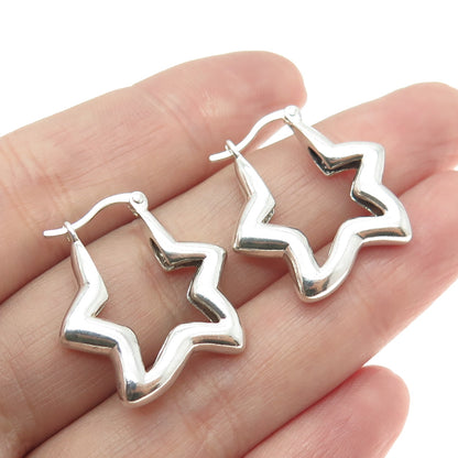 925 Sterling Silver Vintage Star Hoop Earrings