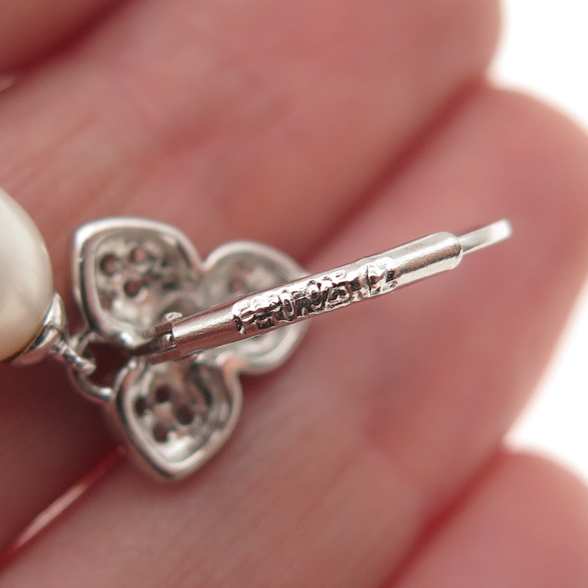 ESPO Joseph Esposito 925 Sterling Silver Real Pearl & C Z Floral Earrings