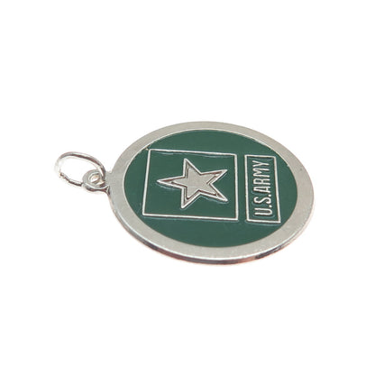 925 Sterling Silver Vintage Enamel US Army Star Round Dog Tag Charm Pendant
