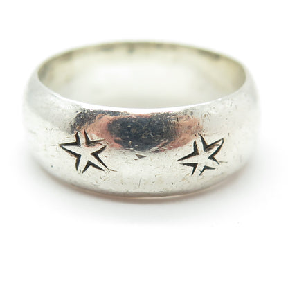 925 Sterling Silver Vintage Engraved Star All Around Band Ring Size 9.5