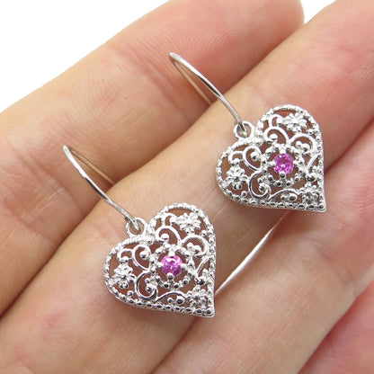 ROSS SIMONS 925 Sterling Silver Real Pink Sapphire Heart Earrings