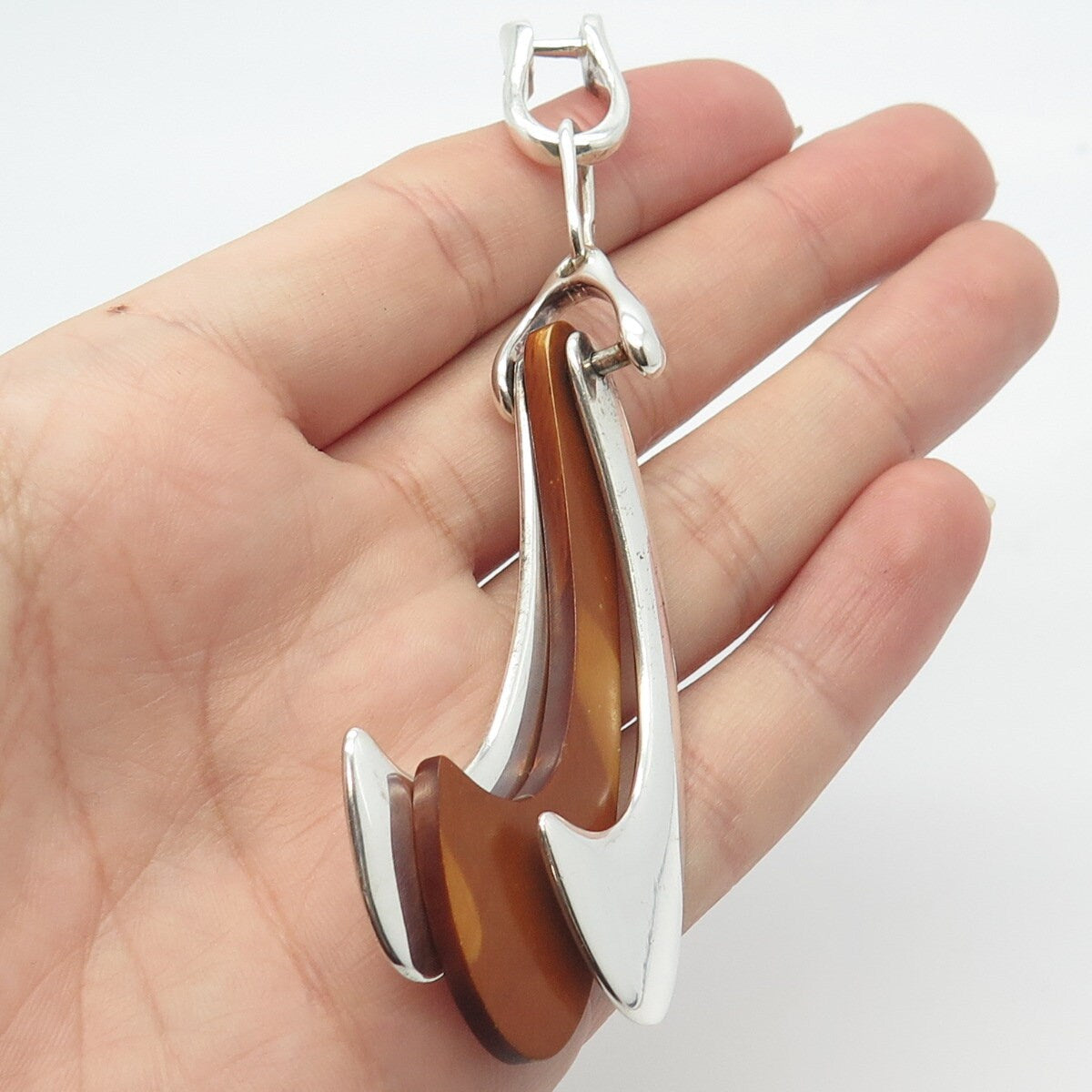 925 Sterling Silver Vintage Wood Hook Amulet Pendant