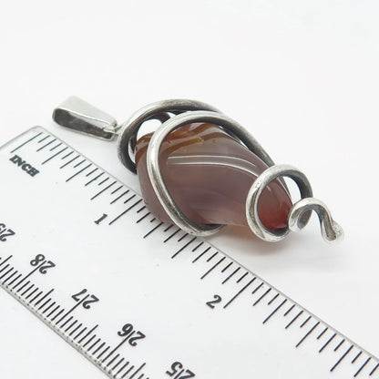 925 Sterling Silver Vintage Real Agate Gem Amulet Pendant