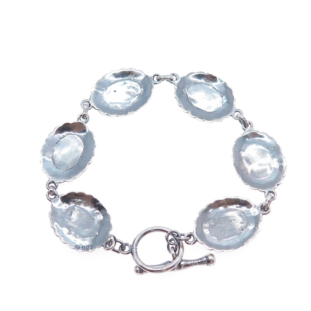 925 Sterling Vintage Turquoise Carnelian Black & Green Onyx MOP Bracelet 6.5"