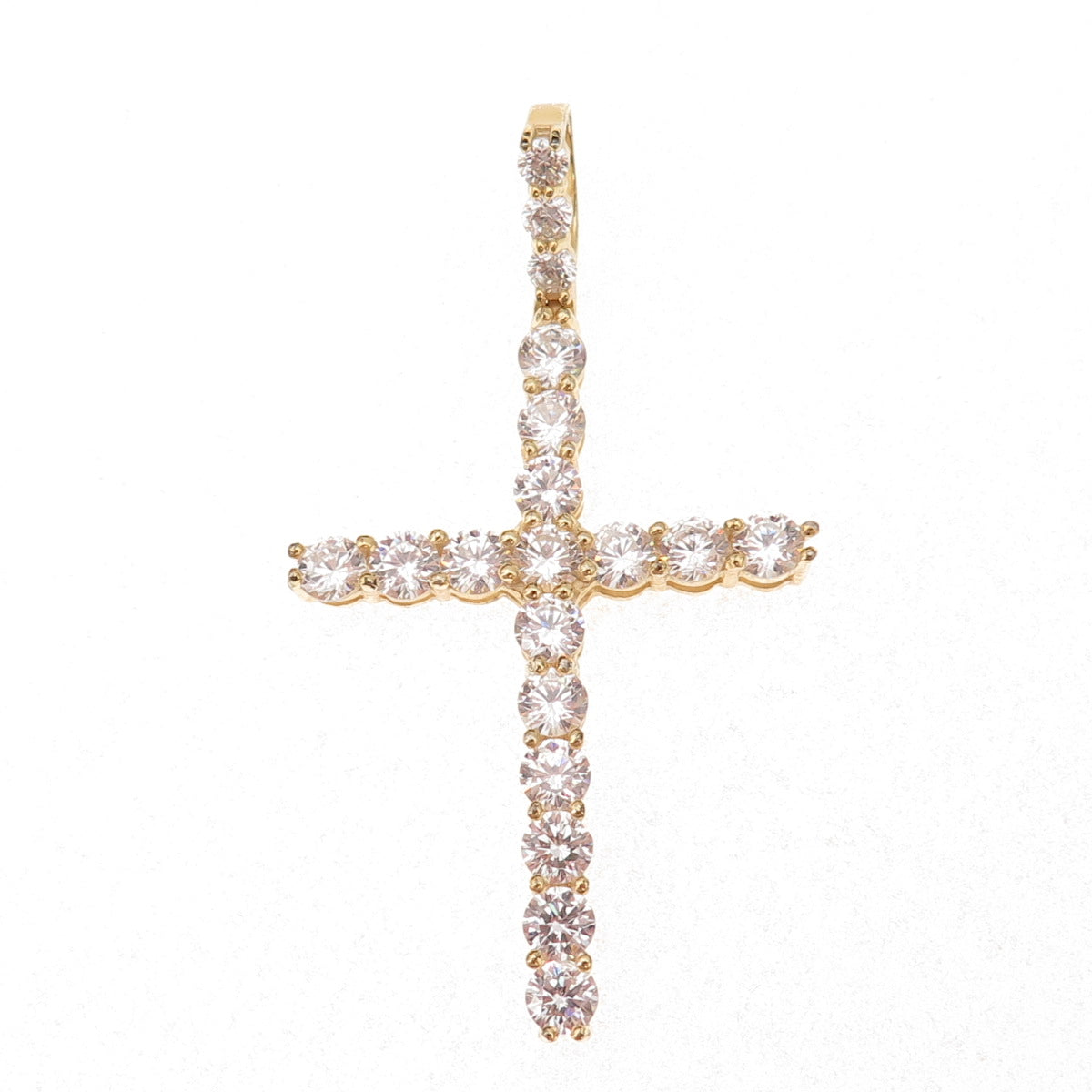 925 Sterling Silver Gold Plated Round-Cut C Z Cross Pendant