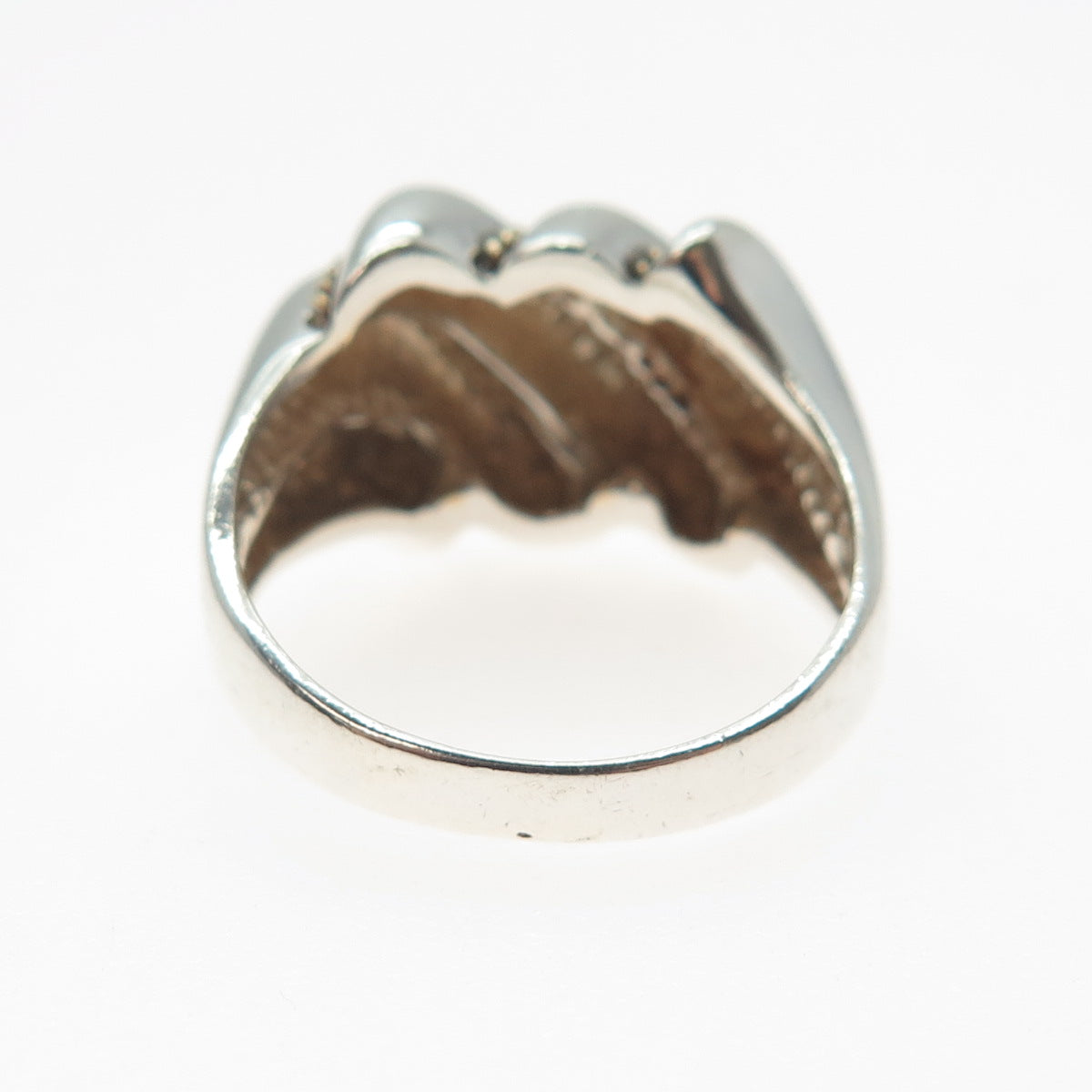 MONICA JAIN 925 Sterling 2-Tone Vintage Modernist Ribbed Oxidized Ring Size 7.5