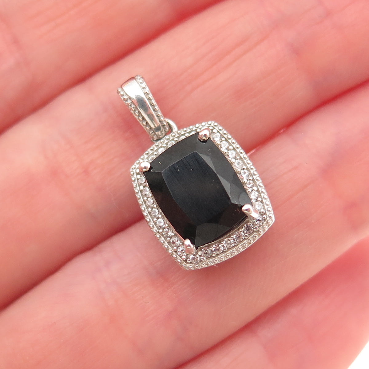 D'JOY Sterling Silver Vintage Real Black Spinel & White Topaz Mini Charm Pendant
