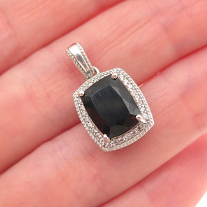 D'JOY Sterling Silver Vintage Real Black Spinel & White Topaz Mini Charm Pendant