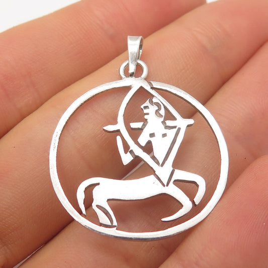925 Sterling Silver Vintage Mexico "Sagittarius" Zodiac Sign Round Pendant