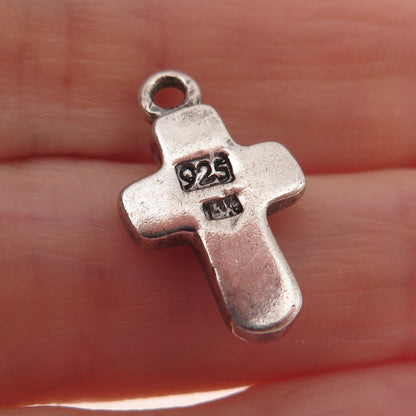 925 Sterling Silver 14K Gold Vintage Peace Floral Cross Oxidized Charm Pendant