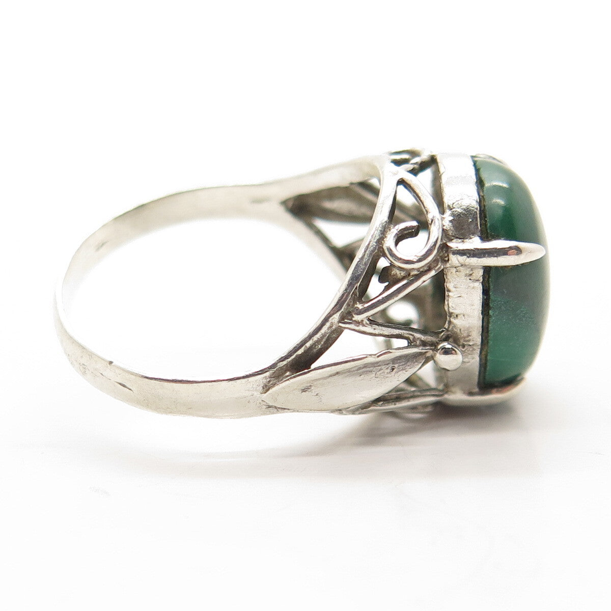 925 Sterling Silver Vintage Real Malachite Ring Size 7.25