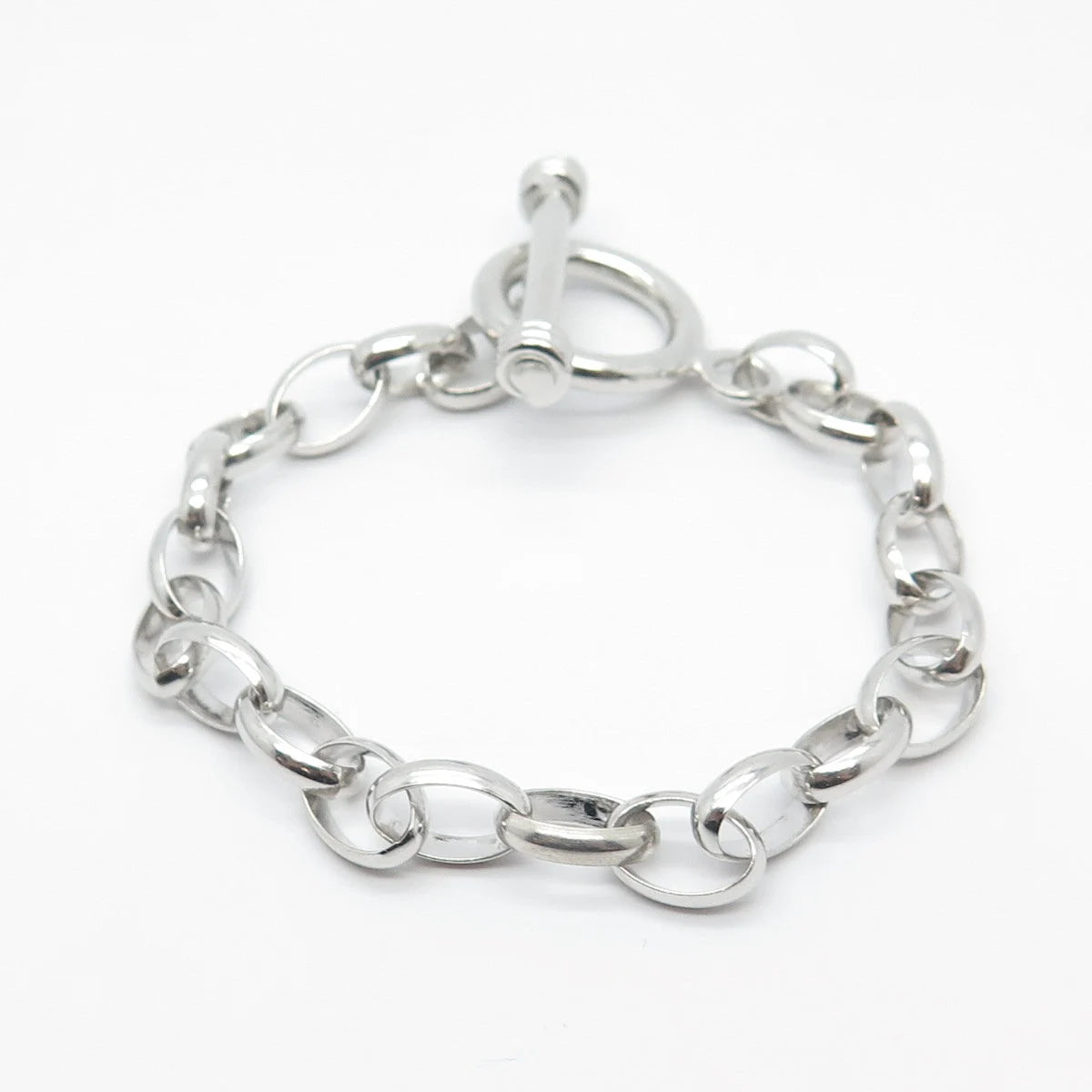 925 Sterling Silver Vintage Toggle Clasp Oval Link Bracelet 6.75"