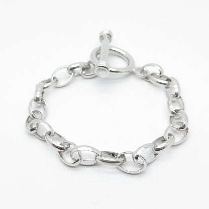 925 Sterling Silver Vintage Toggle Clasp Oval Link Bracelet 6.75"