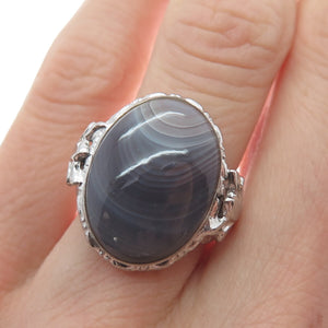 UNCAS 925 Sterling Silver Vintage Real Gray Lace Agate Gemstone Ring Size 4.5