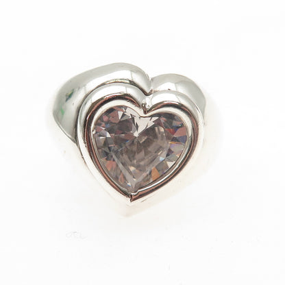 925 Sterling Silver Vintage Heart-Cut C Z Modernist Ring Size 7.25