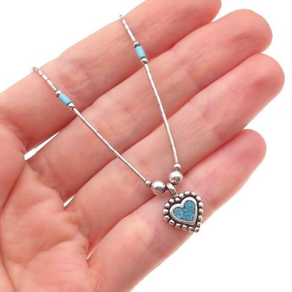Sunwest Old Pawn 925 Sterling Vintage Turquoise Inlay Heart Liquid Necklace 16"