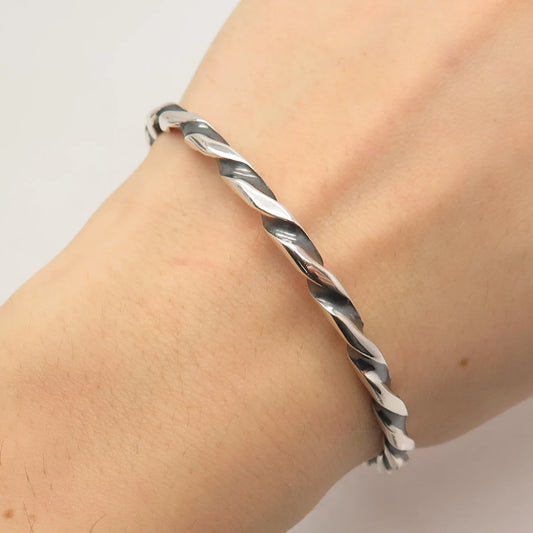 925 Sterling Silver Vintage Twisted Bangle Bracelet 8.25"