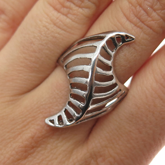 925 Sterling Silver Vintage Modernist Oxidized Ring Size 10.25