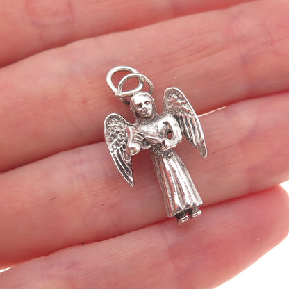 925 Sterling Silver Vintage Angel Oxidized 3D Charm Pendant