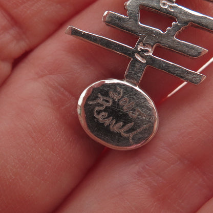 Renell Sterling Silver Vintage 2005 Turquoise Fortune Chinese Character Pendant