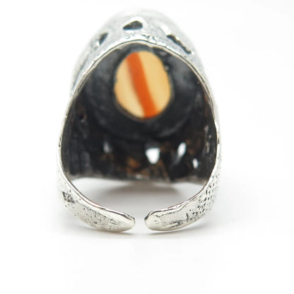 925 Sterling Silver Vintage Real Agate Gem Adjustable Ring Size 7-9