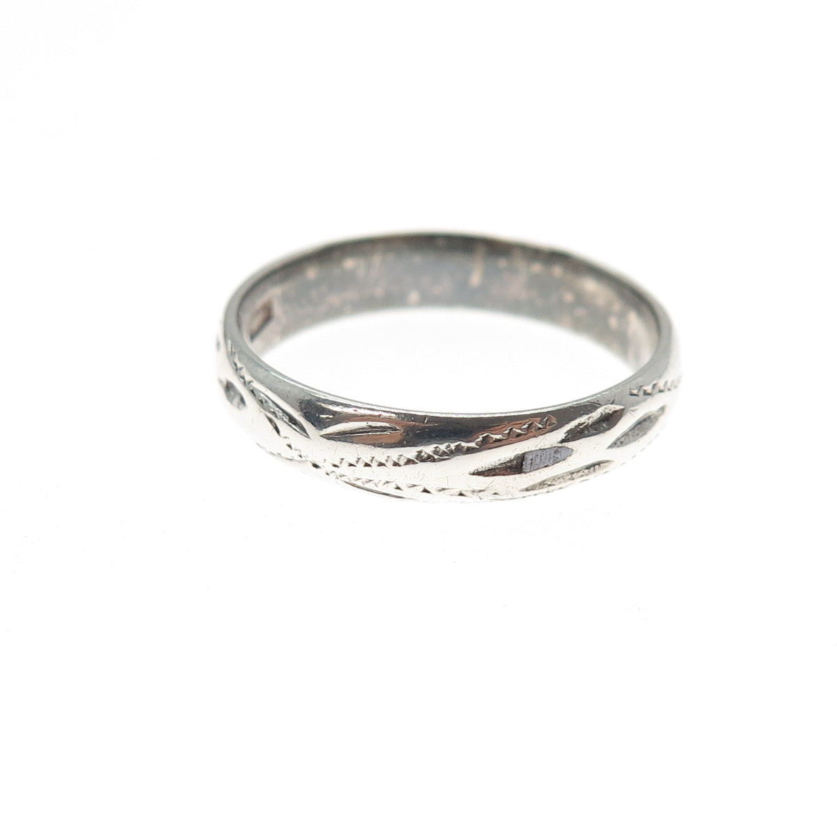 916 Silver Vintage European Diamond-Cut Oxidized Band Ring Size 7.5