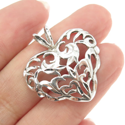 SHUBE 925 Sterling Silver Vintage Ornate Heart Pendant