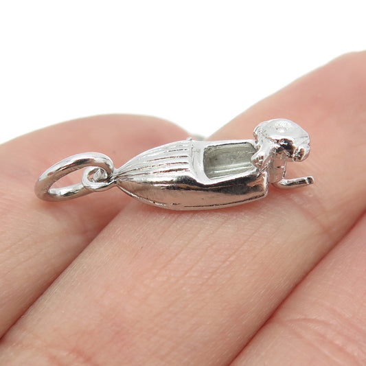 925 Sterling Silver Vintage Motor Boat 3D Charm Pendant